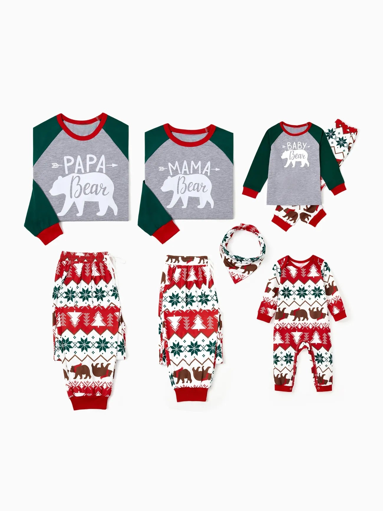 Family Bear Printed Matching Holiday Pajama Set