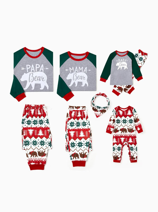 Family Bear Printed Matching Holiday Pajama Set Baby 3M