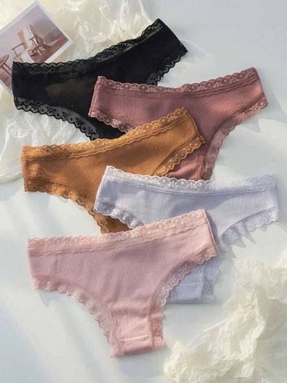 Pack Of 5 Contrast Lace Panty