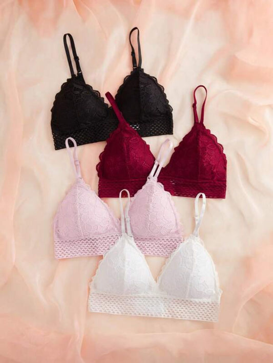 Pack Of 4 Floral Lace Pattern Bra Set