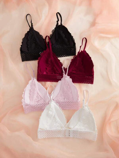 Pack Of 4 Floral Lace Pattern Bra Set