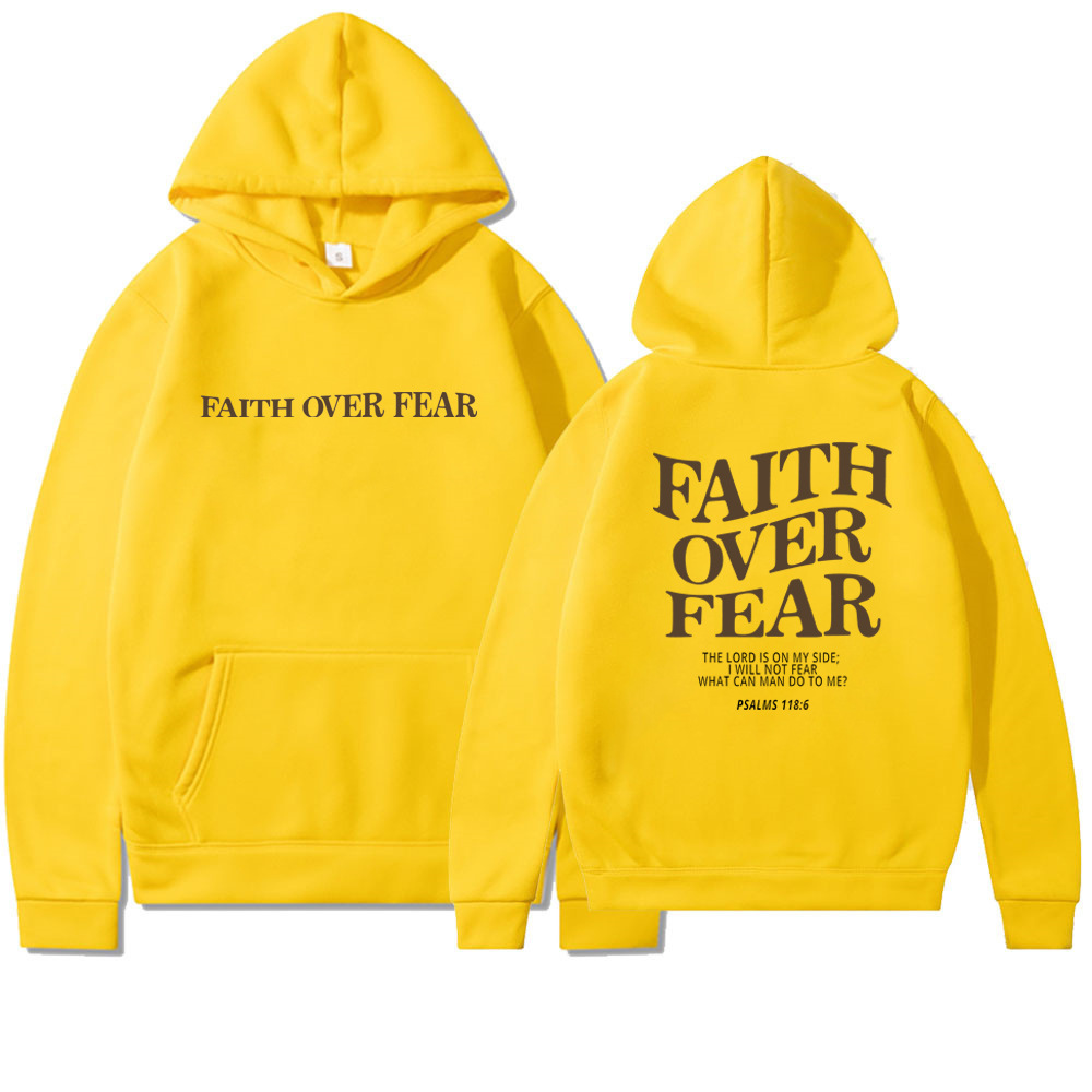 Faith Over Fear Printed Hoodie Yellow