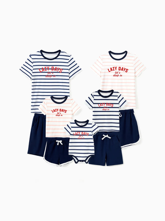 Family Matching Preppy Striped Pajama Set With Shorts Baby 3M