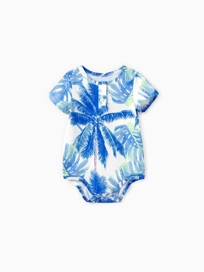 Family Matching Tropical Leaf Pattern Vacation Pajamas Set Baby