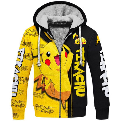 Pikachu Design Hoodie And Leggings Set Fleece Zipper Hoodies