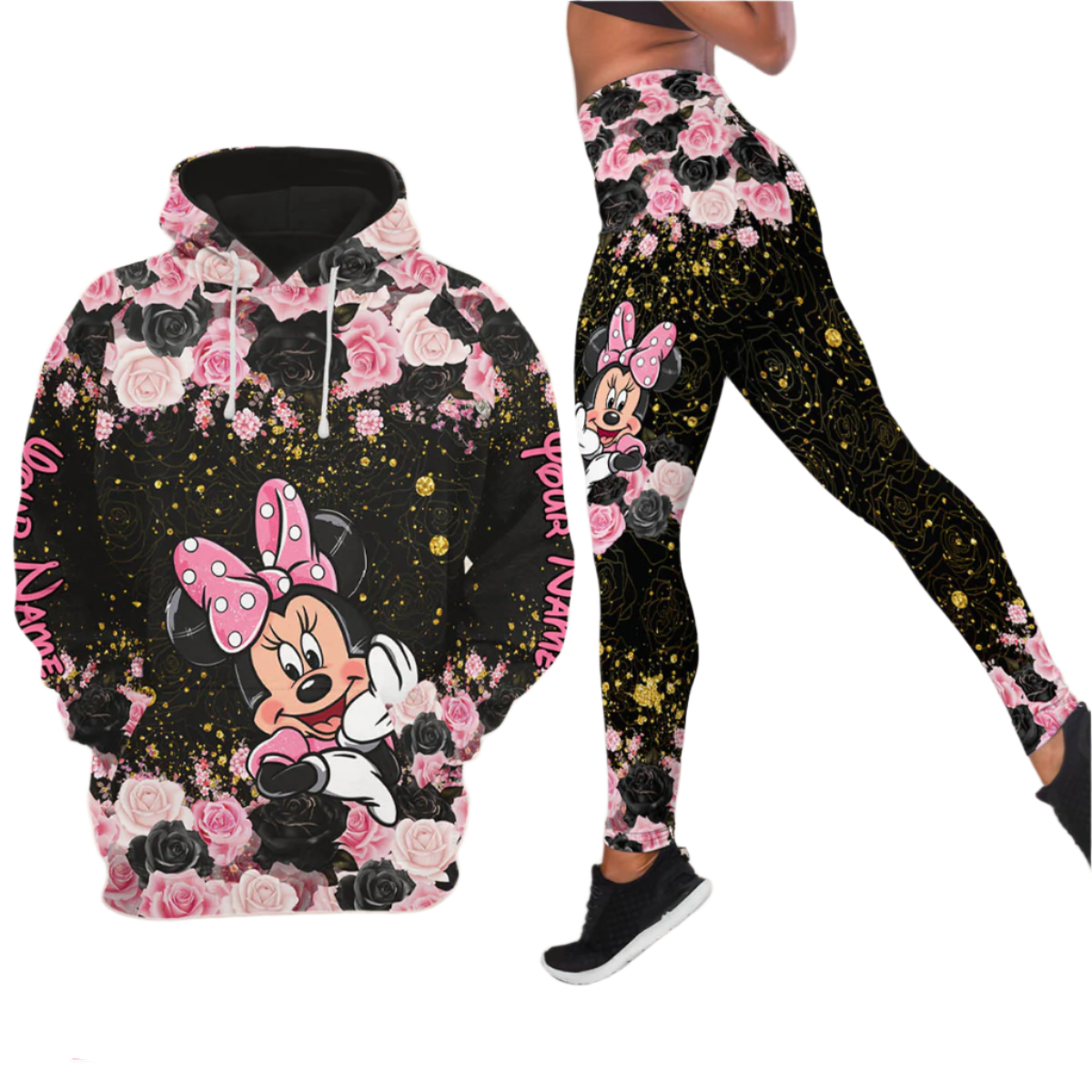 Custom Name Minnie Floral Hoodie And Leggings Set Hoodies And Leggings