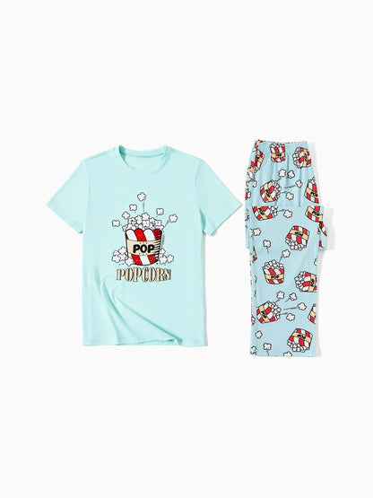 Christmas Popcorn Print Family Pajamas Set Men