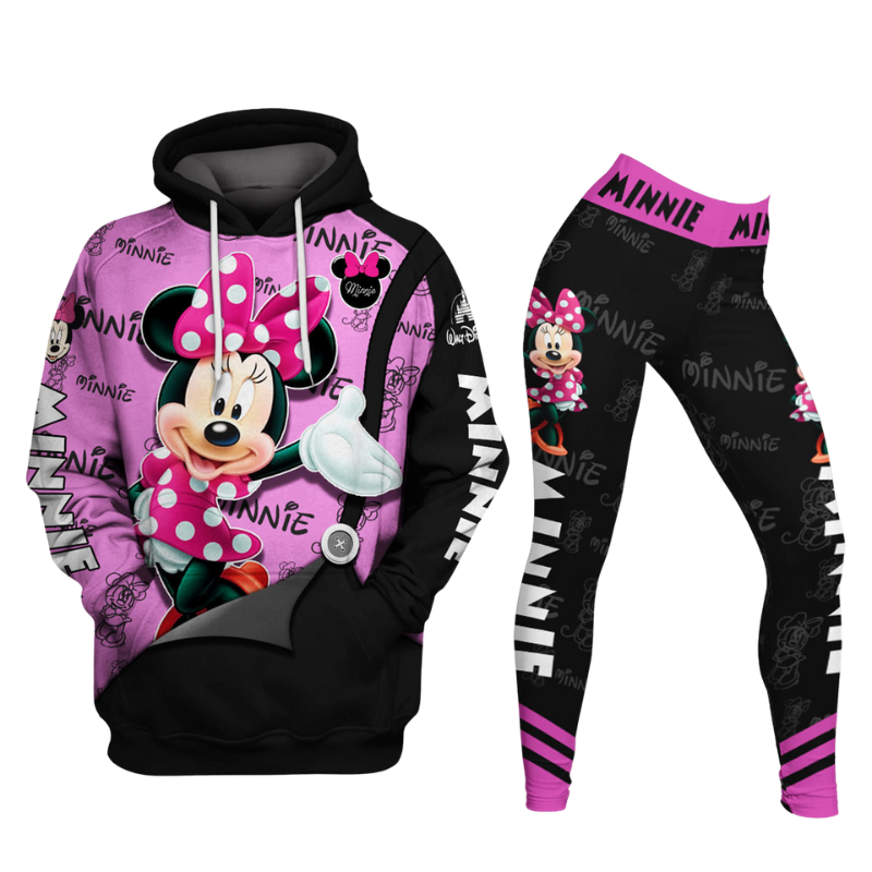 Minnie Mouse Text Print Hoodie And Leggings Set Hoodies And Leggings