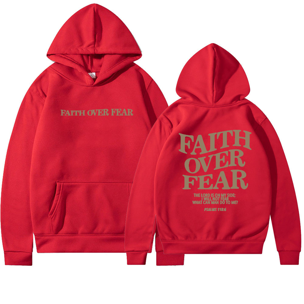 Faith Over Fear Printed Hoodie Red