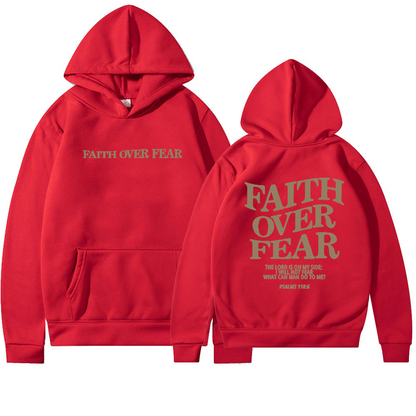 Faith Over Fear Printed Hoodie Red