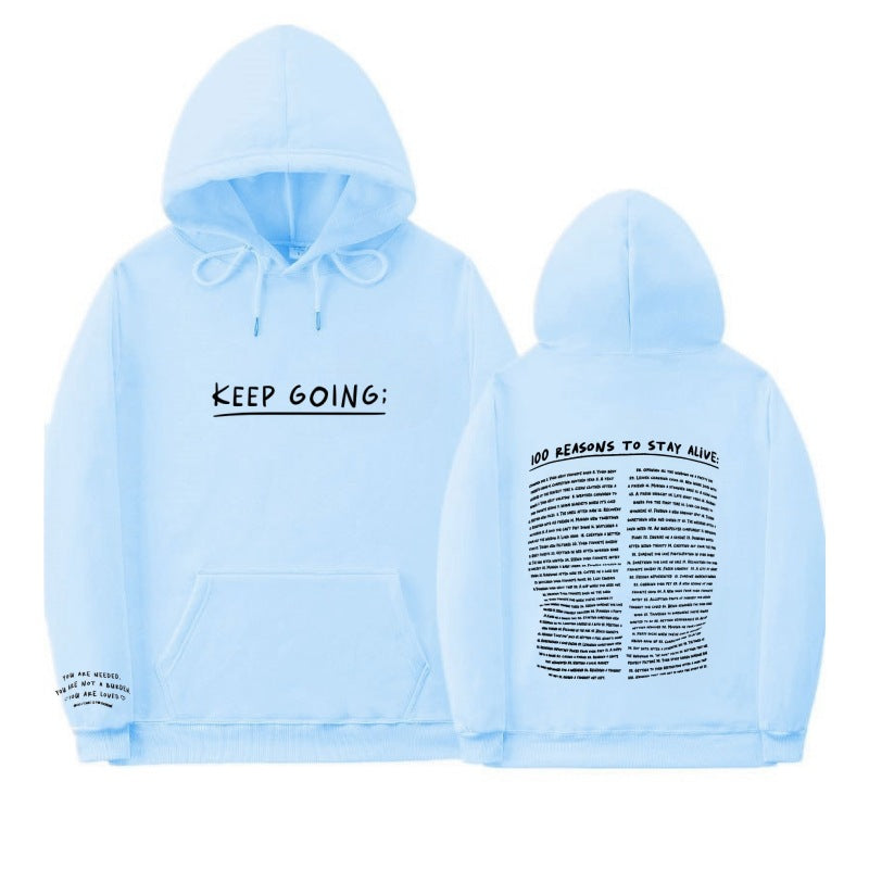 100 Reasons To Stay Printed Hoodie light-blue