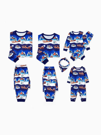 Santa Sleigh And Reindeer Family Matching Pajamas Set Baby 3M