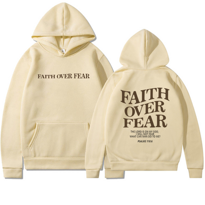 Faith Over Fear Printed Hoodie Beige