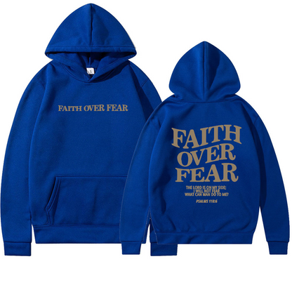 Faith Over Fear Printed Hoodie Blue