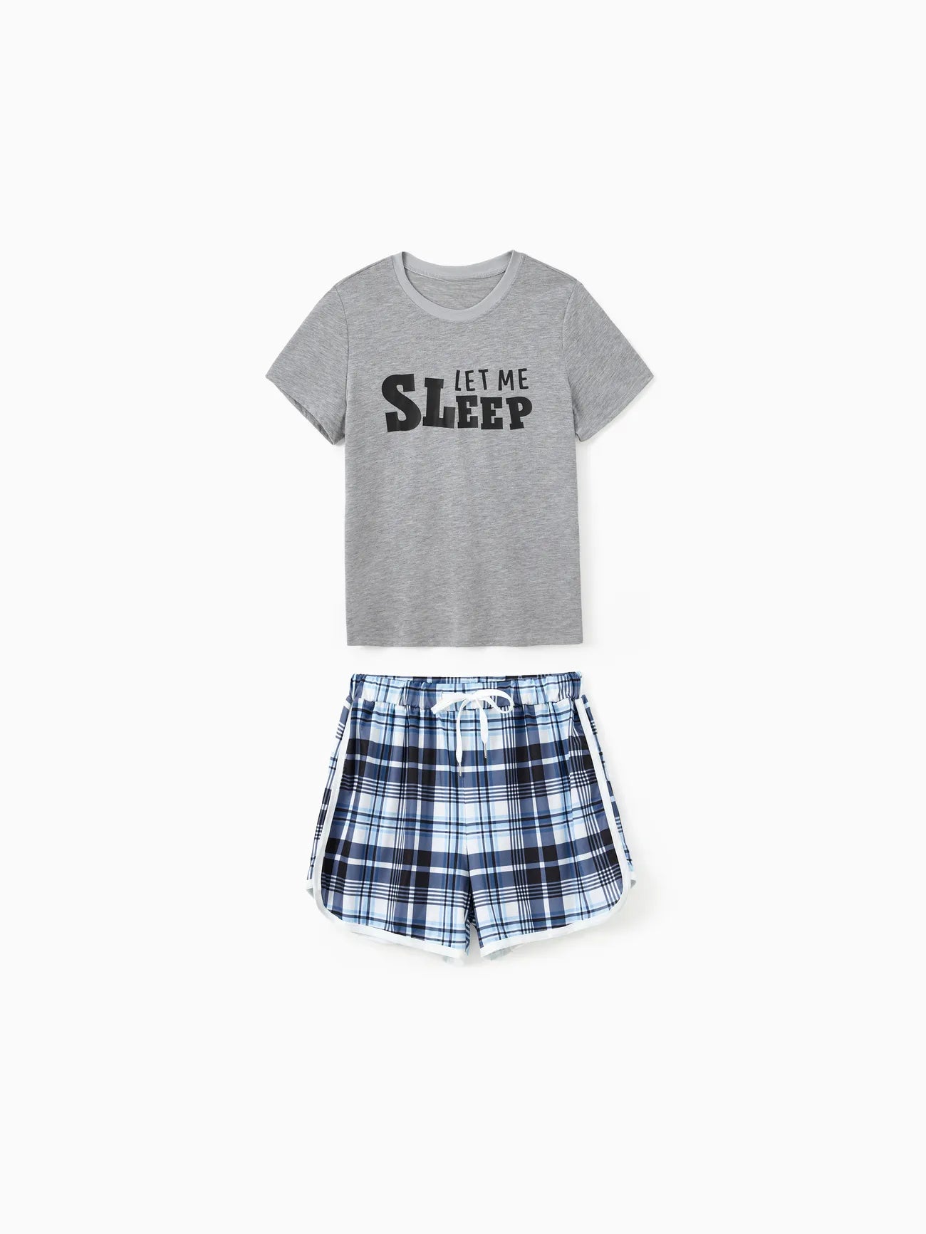 Let Me Sleep Print Family Pajama Set With Plaid Shorts Men