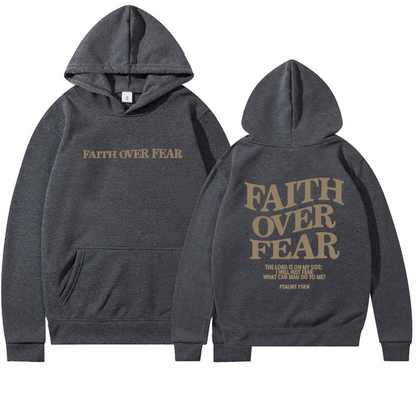 Faith Over Fear Printed Hoodie Dark Gray