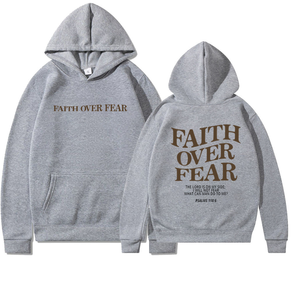 Faith Over Fear Printed Hoodie Gray