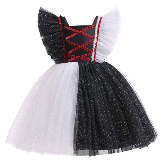 Kids Cruella Cosplay Costume Menh Dress