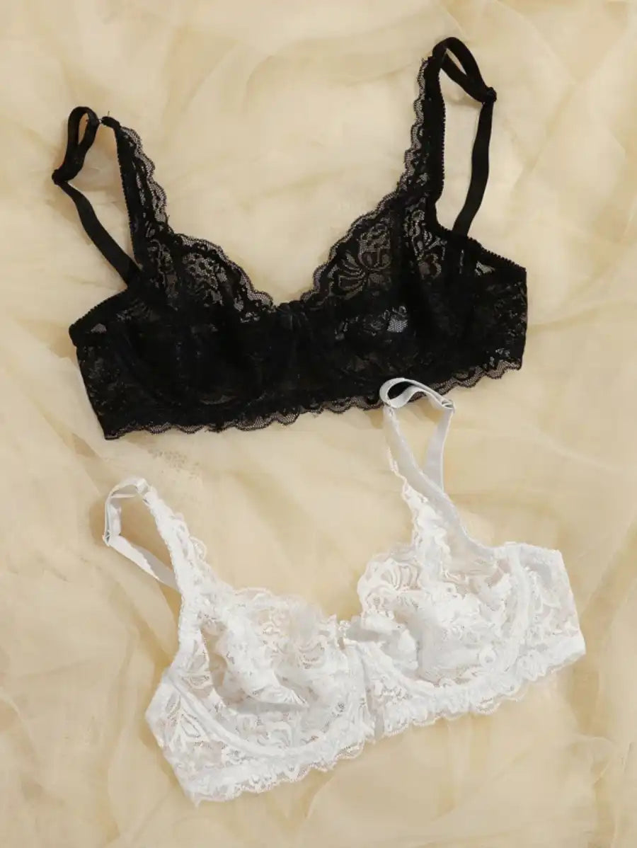 Floral Lace Underwire Bra Set Pack Of 2