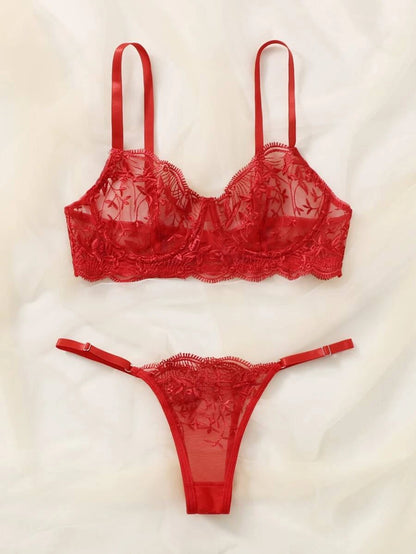 2 Pieces Embroidered Underwire Lingerie Set