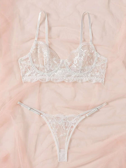 2 Pieces Embroidered Underwire Lingerie Set