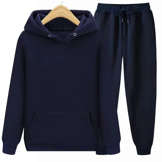 2 Pieces Hooded Tracksuit Sets Navy Blue