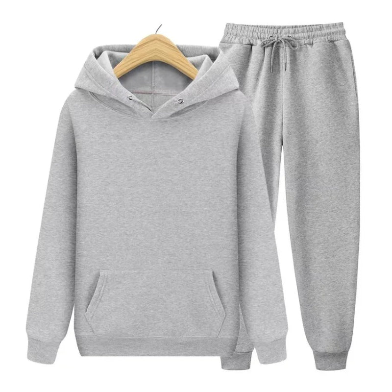 2 Pieces Hooded Tracksuit Sets Light Gray