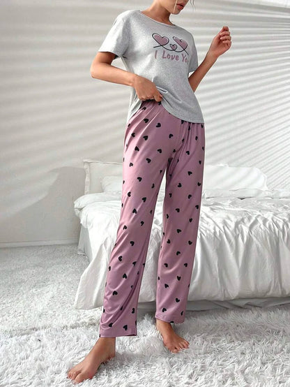 2 Pieces Letter Graphic Printed Tee And Pants Set