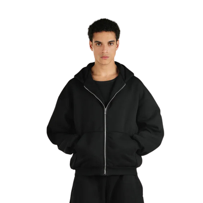 Classic Full Zip Hoodie And Jogger Set Black