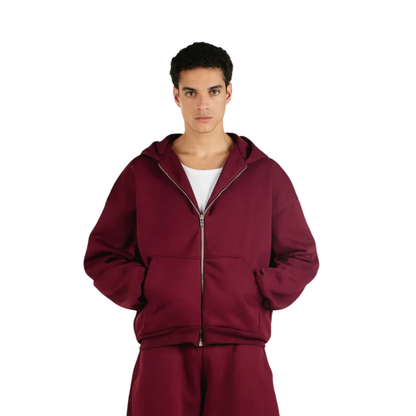 Classic Full Zip Hoodie And Jogger Set Maroon