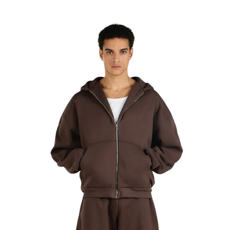 Classic Full Zip Hoodie And Jogger Set Brown