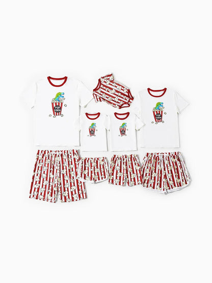 Family Matching Popcorn Pattern Top and Stripe Shorts Set Baby 3M