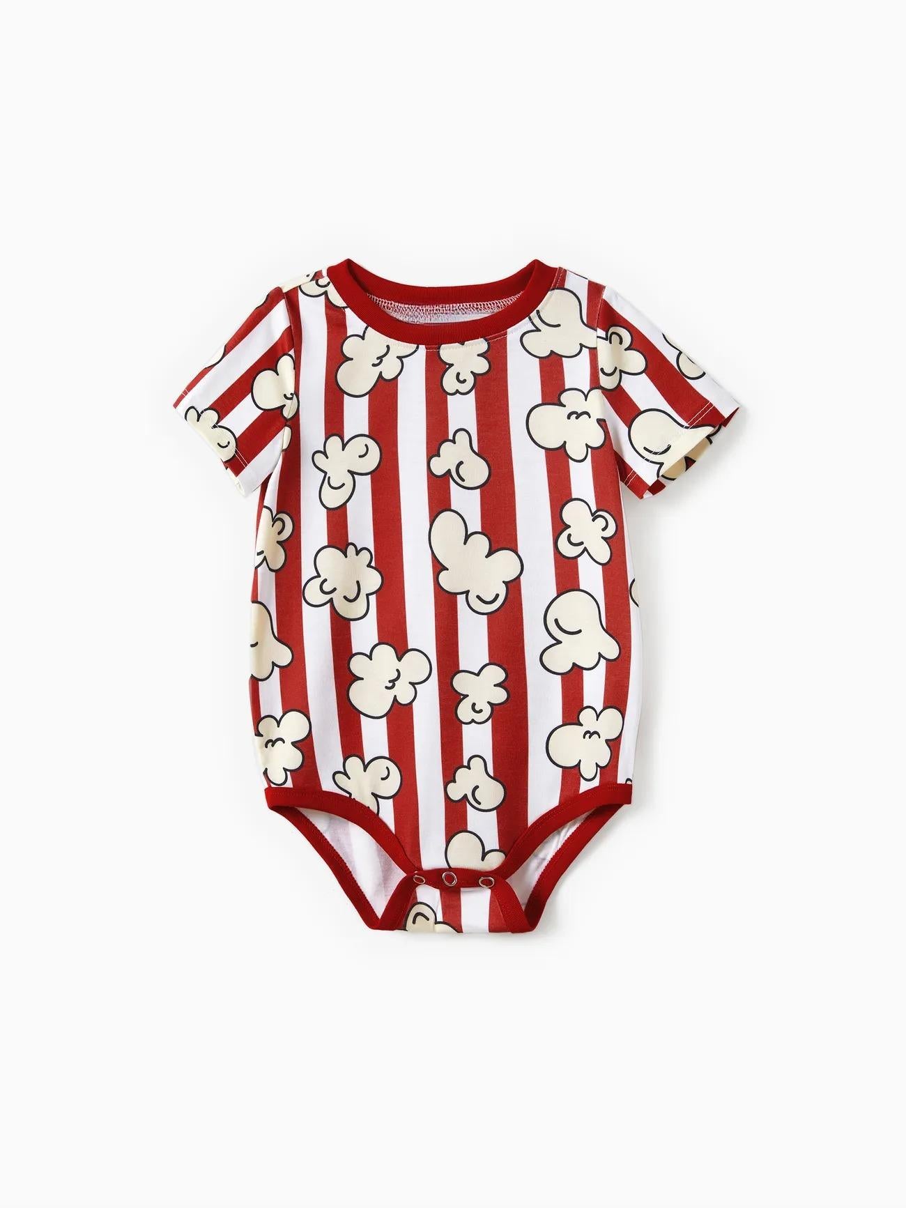 Family Matching Popcorn Pattern Top and Stripe Shorts Set Baby