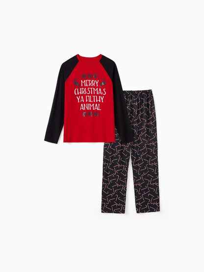 Christmas Theme Letter Print Family Matching Pajama Set Women