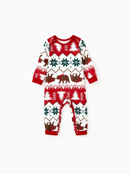 Family Bear Printed Matching Holiday Pajama Set