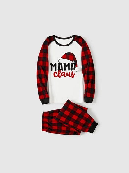 Family Matching Santa Claus Themed Top And Plaid Pajama Set