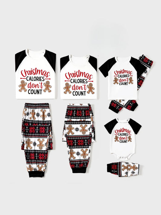 Family Matching Gingerbread And Letter Print Pajama Set With Pockets Baby