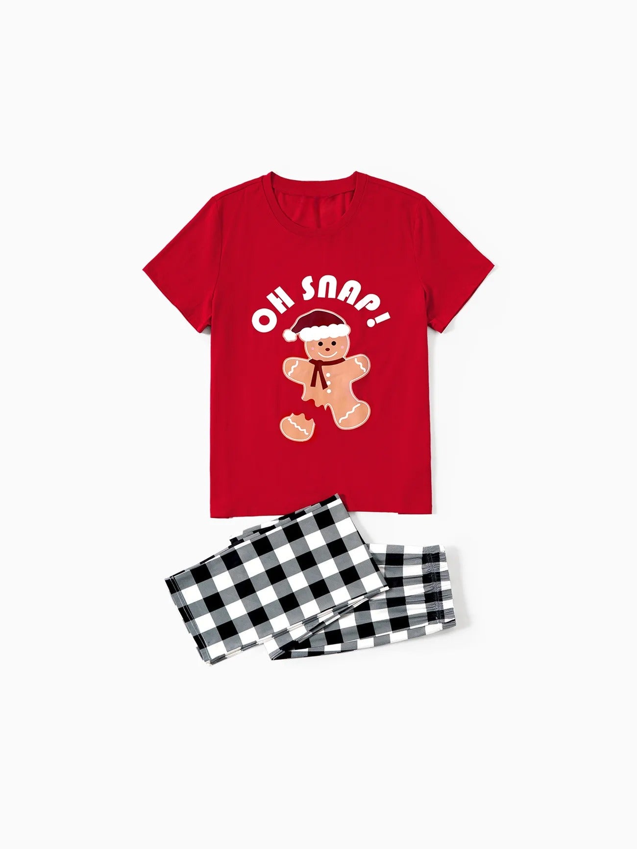 Christmas Family Matching Gingerbread Print Top And Plaid Pajama Set Men