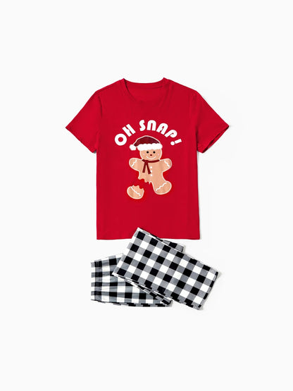 Christmas Family Matching Gingerbread Print Top And Plaid Pajama Set Women