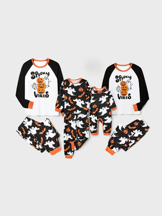 Halloween Family Matching Letter And Pumpkin Print Pajama Sets Baby 3M