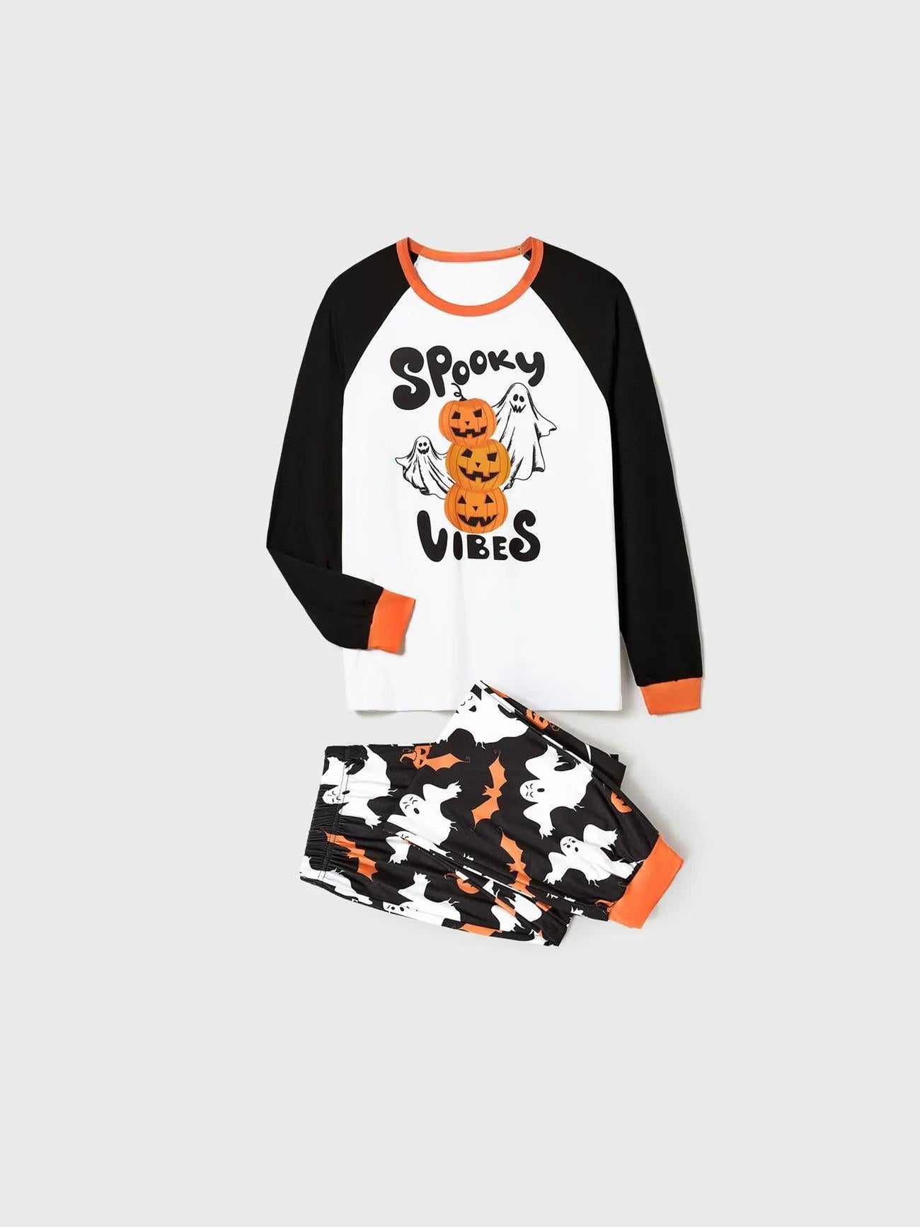 Halloween Family Matching Letter And Pumpkin Print Pajama Sets Women