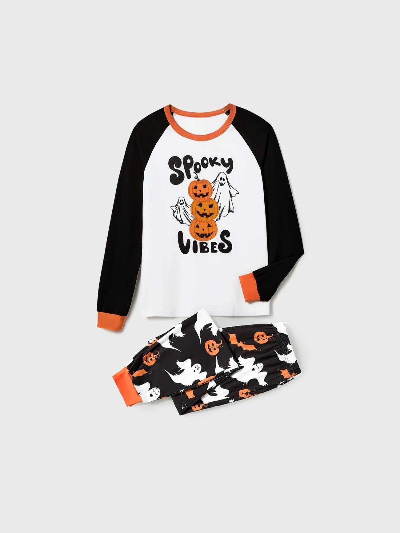 Halloween Family Matching Letter And Pumpkin Print Pajama Sets Men