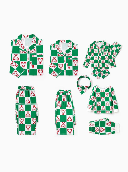 Printed Family Christmas Candy Cane Design Collared Pajama Set Baby 3M