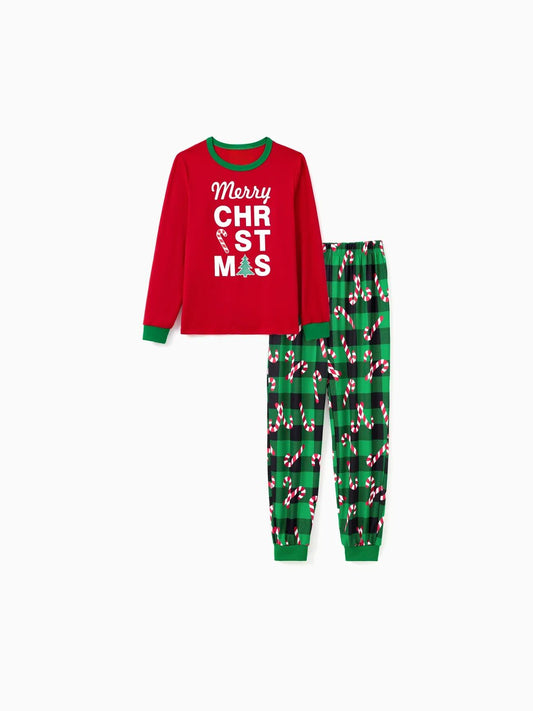 Printed Candy Cane Glow In The Dark Merry Christmas Family Pajama Set Women