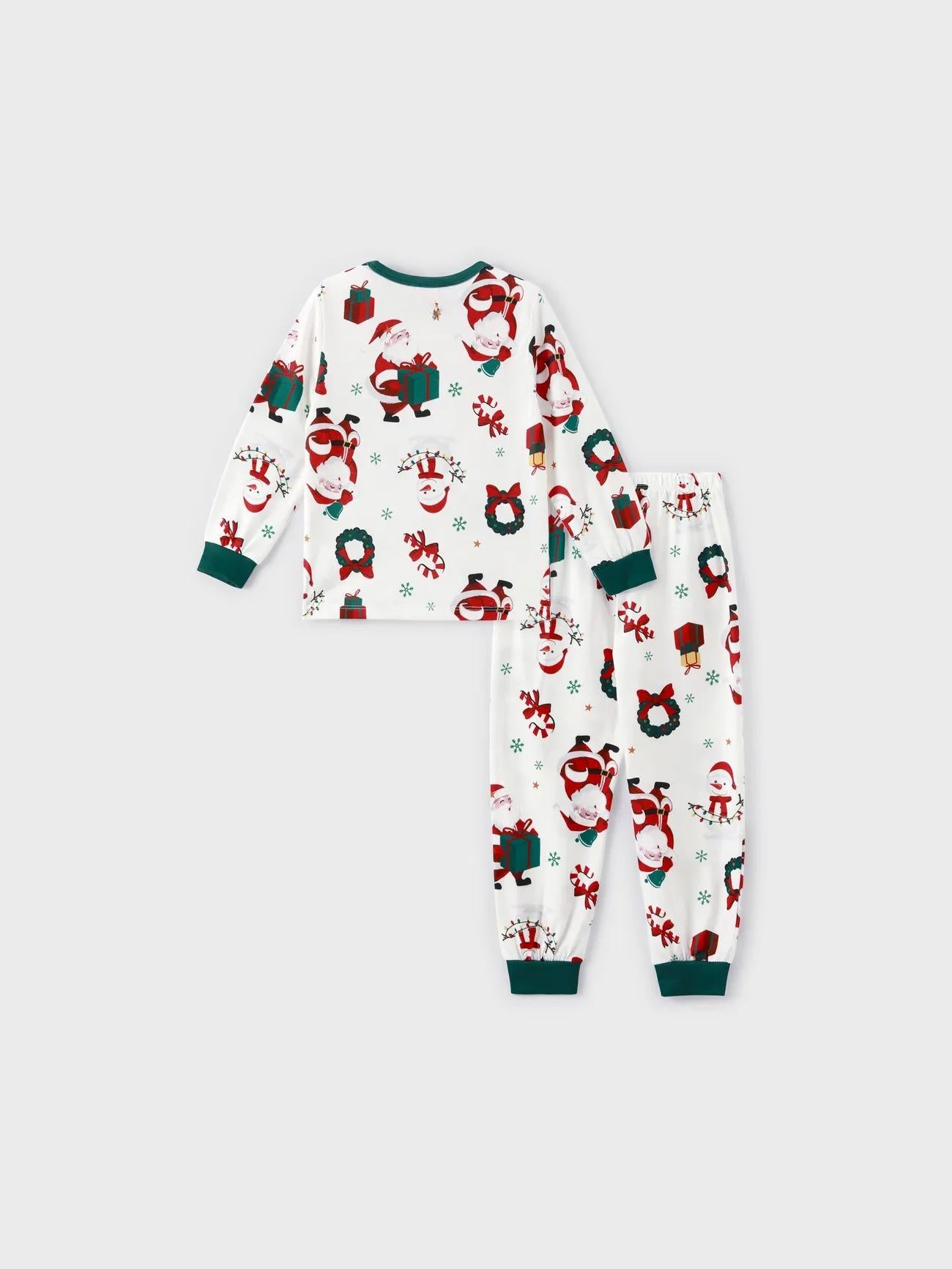 Christmas Family Matching Santa And Wreaths Print Pajama Set Kids