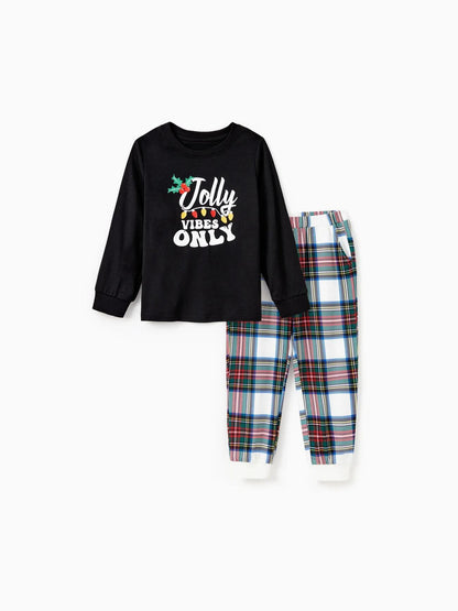 Christmas Family Matching Jolly Vibes Printed Top And Pajama Set Kids