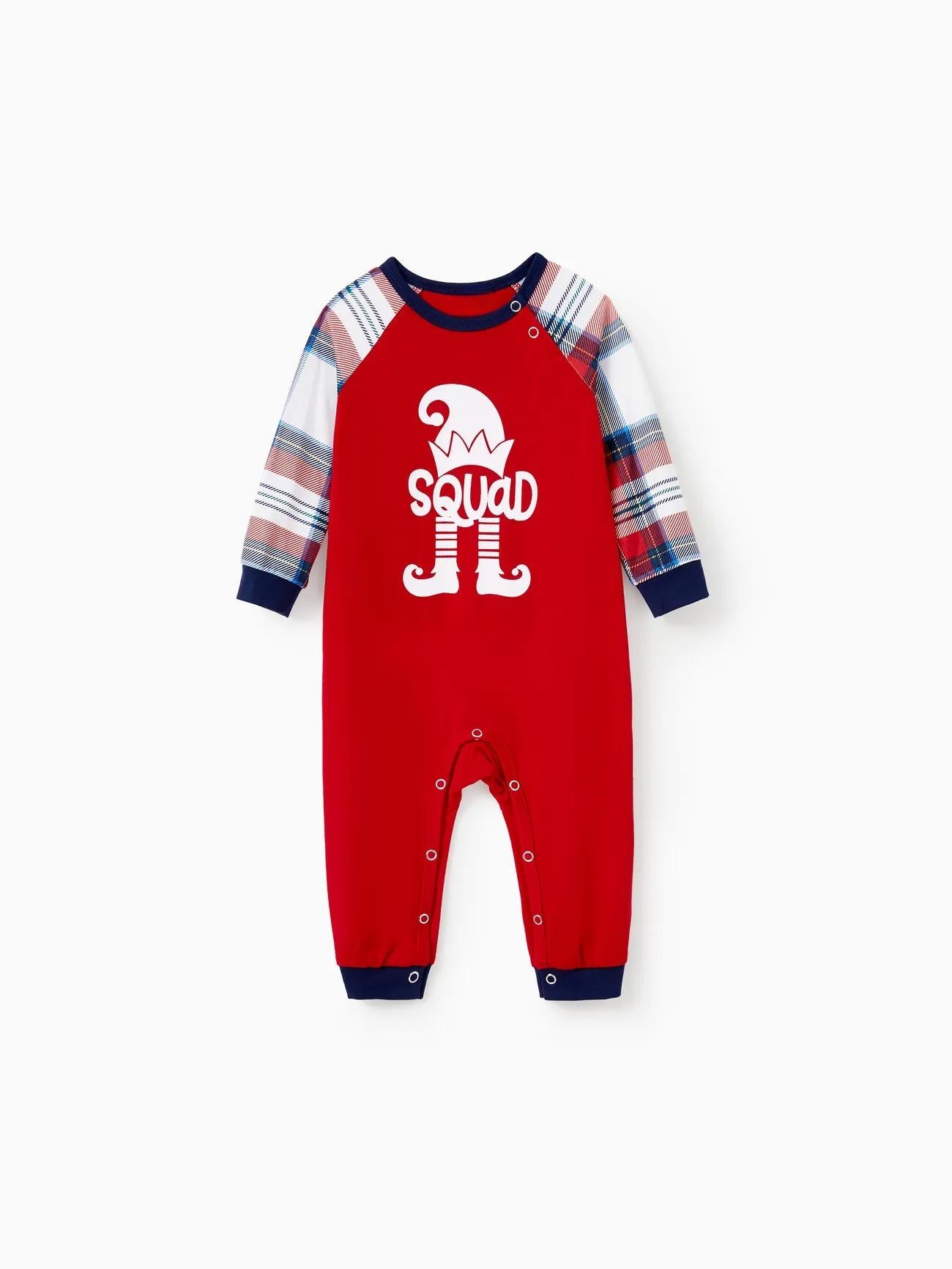 Family Christmas Printed Elf Squad Raglan Top And Plaid Pajama Set Baby