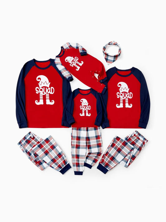 Family Christmas Printed Elf Squad Raglan Top And Plaid Pajama Set Baby 3M