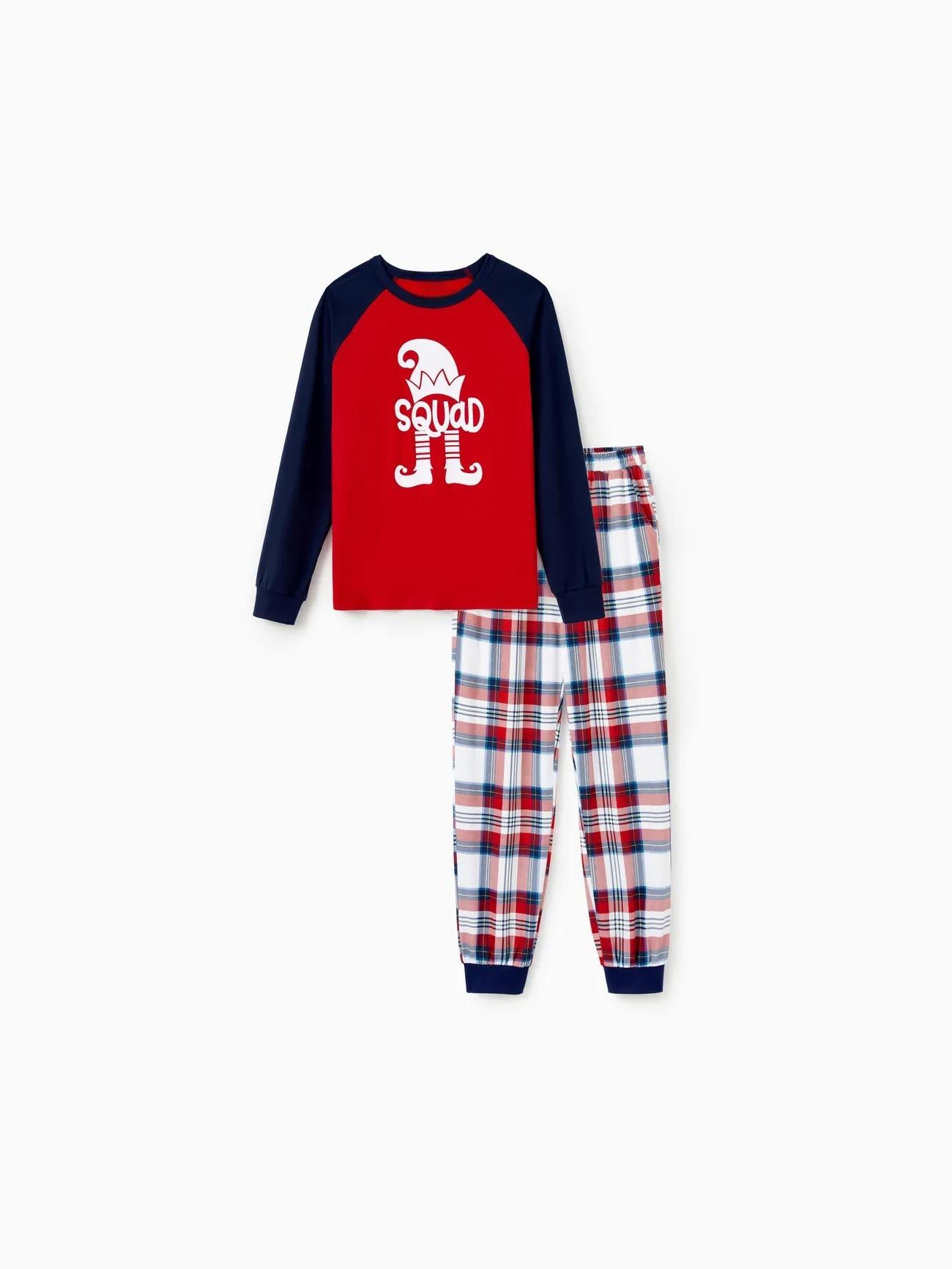 Family Christmas Printed Elf Squad Raglan Top And Plaid Pajama Set Women