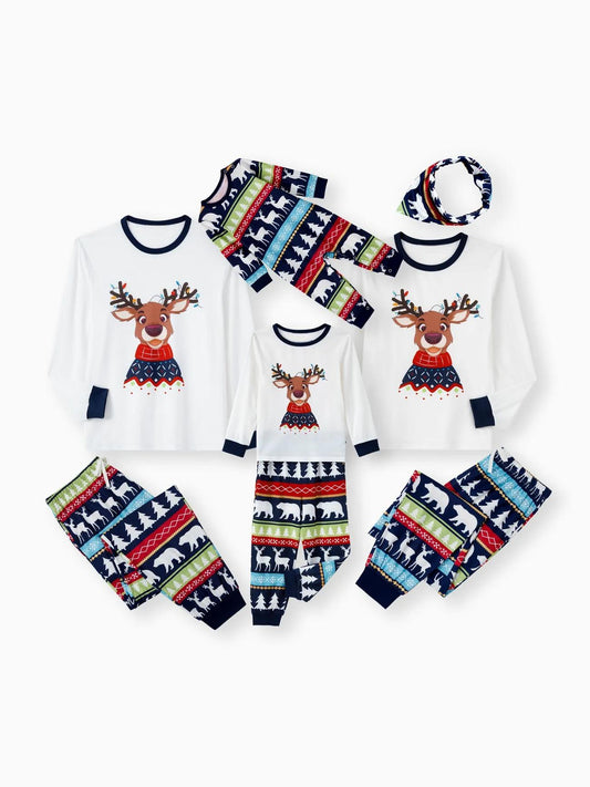 Family Matching Reindeer Graphic Print Pajama Set With Pockets Baby 3M